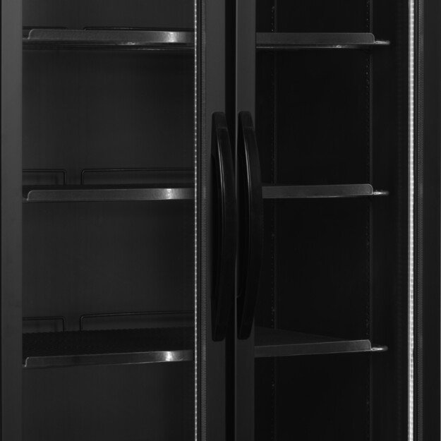 Juodas 2-jų durų vitrininis šaldytuvas su varstomomis durimis FS890H BLACK